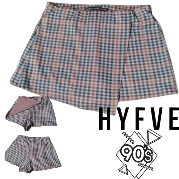 Women's Plaid Skorts - Black, Brown,and Orange Y2K 90s Skirt Size L HYFVE - Picture 1 of 6